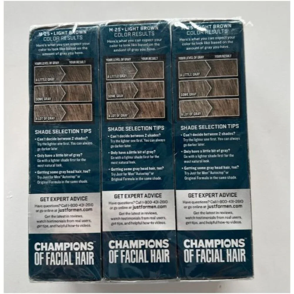 Just For Men Mustache & Beard Brush-In Color Gel M-25 Light Brown 3Pk